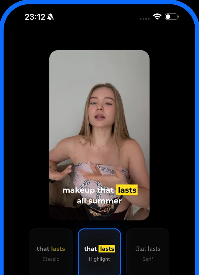 Choosing a caption template in Captora